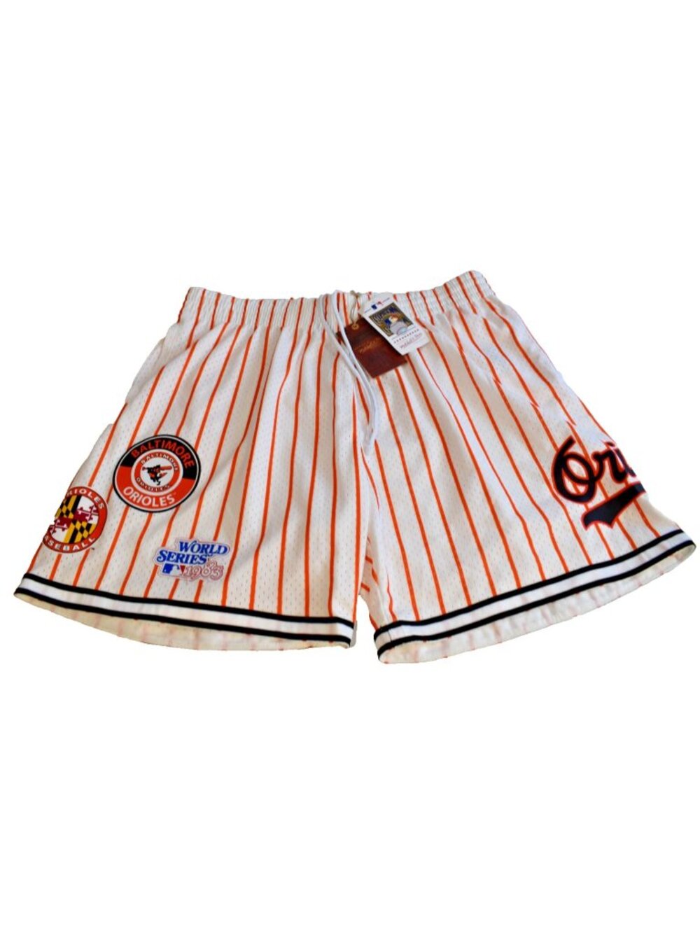 Mitchell and Ness Baltimore Orioles Mens 2XL Athletic Shorts Pin Stripes Patches
